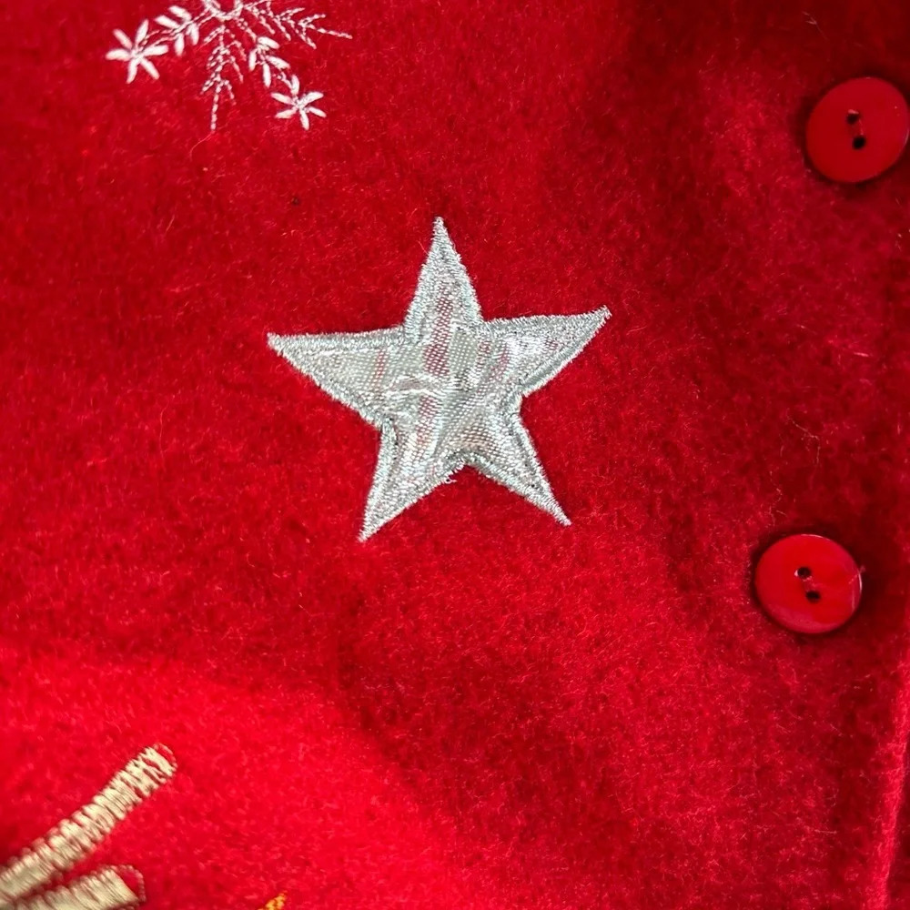 Vintage Take Two Christmas Wool Blend Sweater Coat Sz M Red Embroidered Snowman - Picture 7 of 15